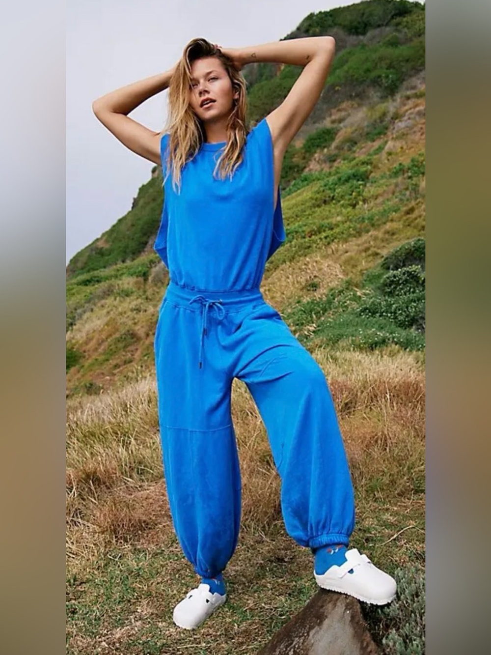 Free People Throw & Go Onesie Royal Blue Drawstring Jumpsuit